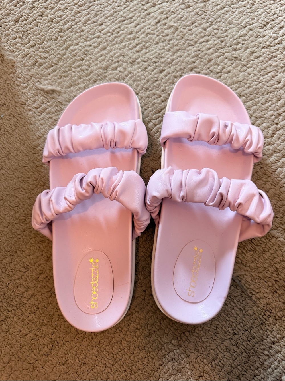 NWOT Lavender Scrunch Strap Slide Sandals